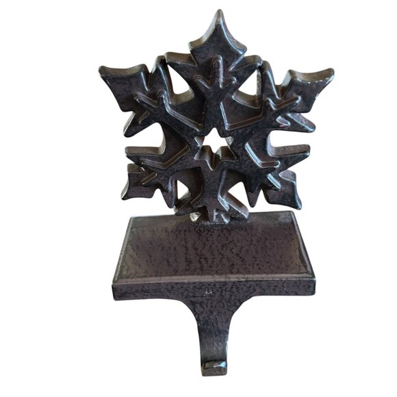 Snowflake Cast Iron Metal Christmas Mantle Stocking Holder Decor Heavy 3D Brown - Picture 2 of 14